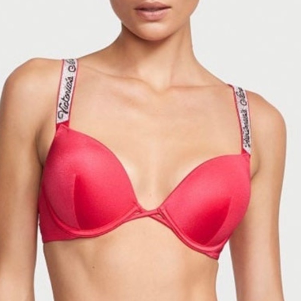 VS BOMBSHELL SHINE STRAP BIKINI TOP 38DD WILD STRAWBERRY NWT - Picture 2 of 6